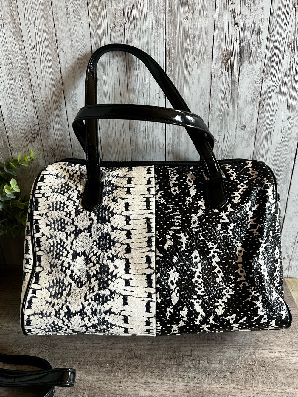 Coach Nancy Exotic Black & White Snake-Print Satchel - Picture 11 of 14